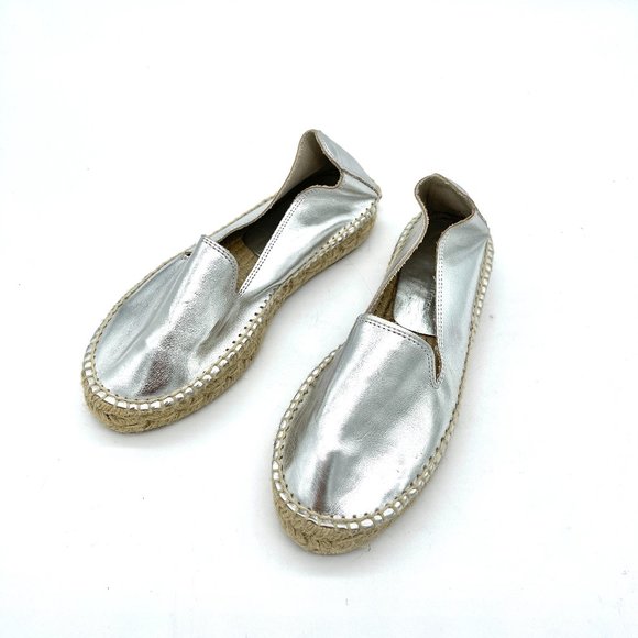 ZARA Womens Size 6 / 36 Silver Leather Whipstitch Platform Espadrilles